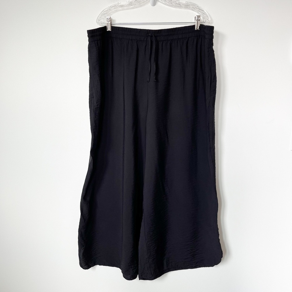John Mark Flowy Cropped Wide Leg Pull On Pants Womens 2X Black